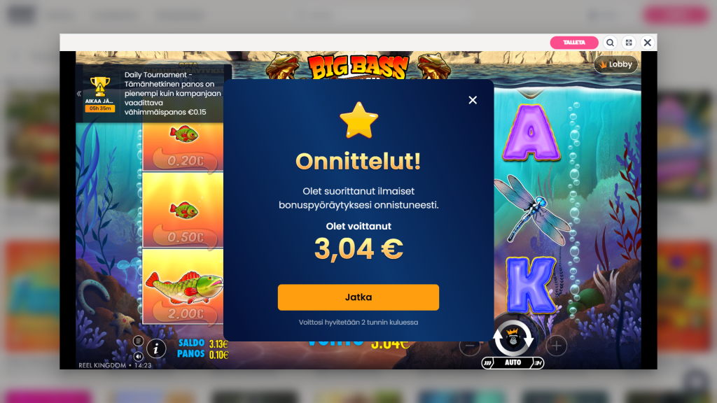 Voittoa tuli 3,04 euroa