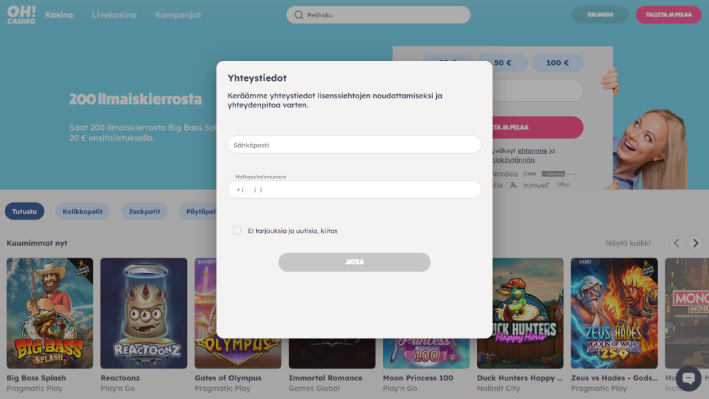 Sähköposti ja puhelinnumero tarvitaan